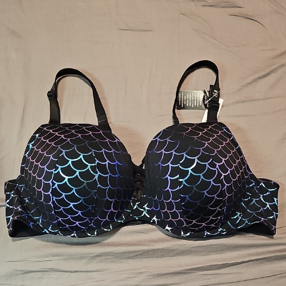 Purple and Black Iridescent Pattern Bra with Underwire